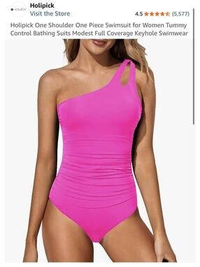 Holipick One Shoulder One Piece Tummy Control Bathing Suit Size Large